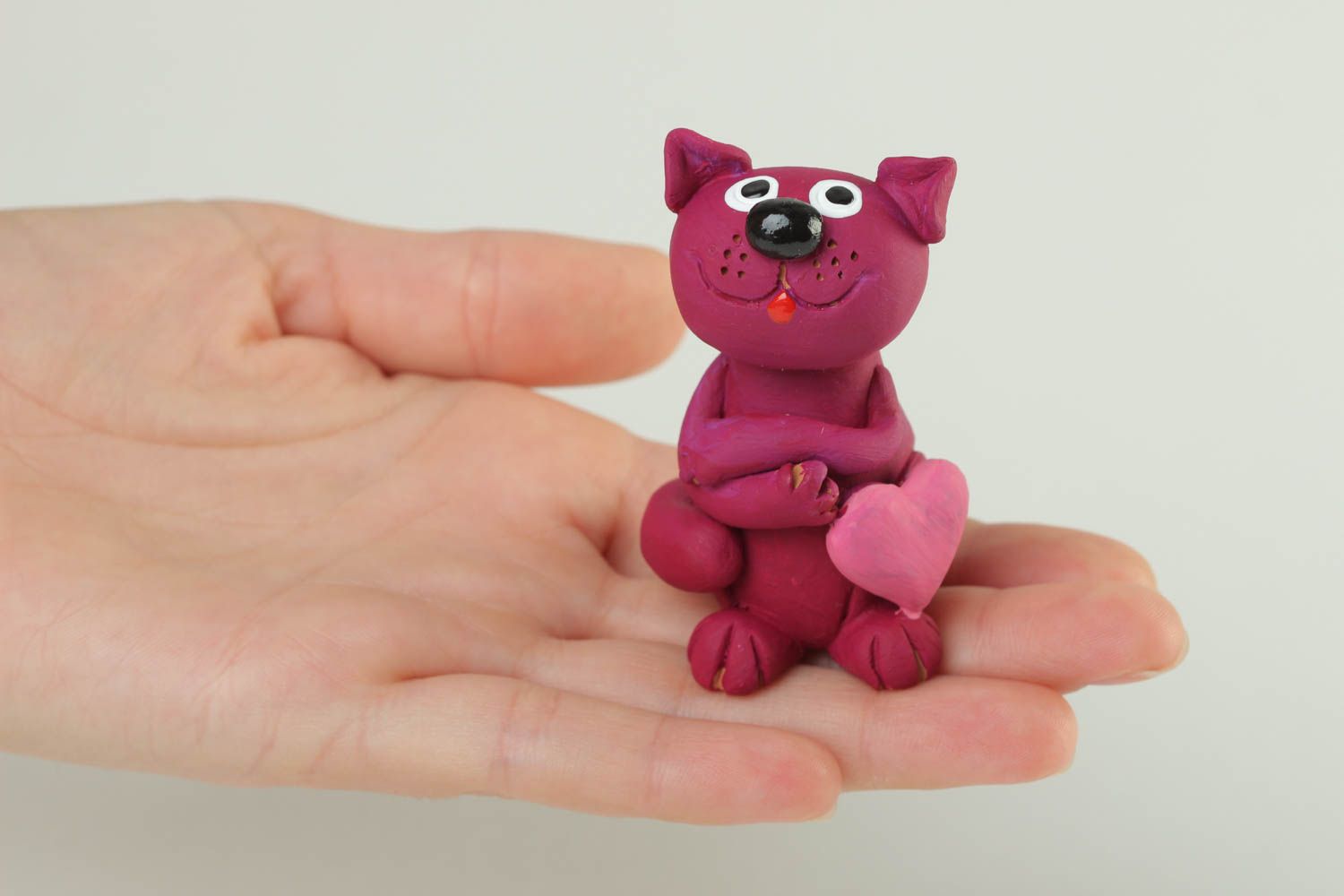 Handmade ceramic figurine unusual pink cat stylish designer statuette photo 5