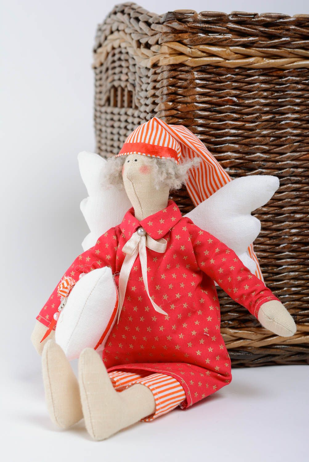 Тканевая игрушка из хлопка мягкая красивая детская ручной работы Ангел в пижаме фото 1