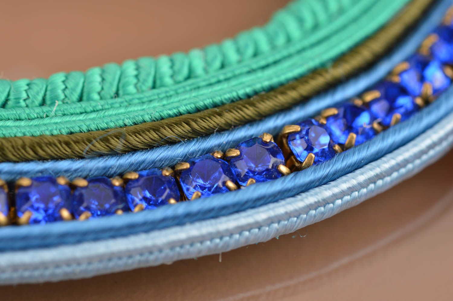 Unusual beautiful women's handmade designer soutache cord necklace with beads photo 4