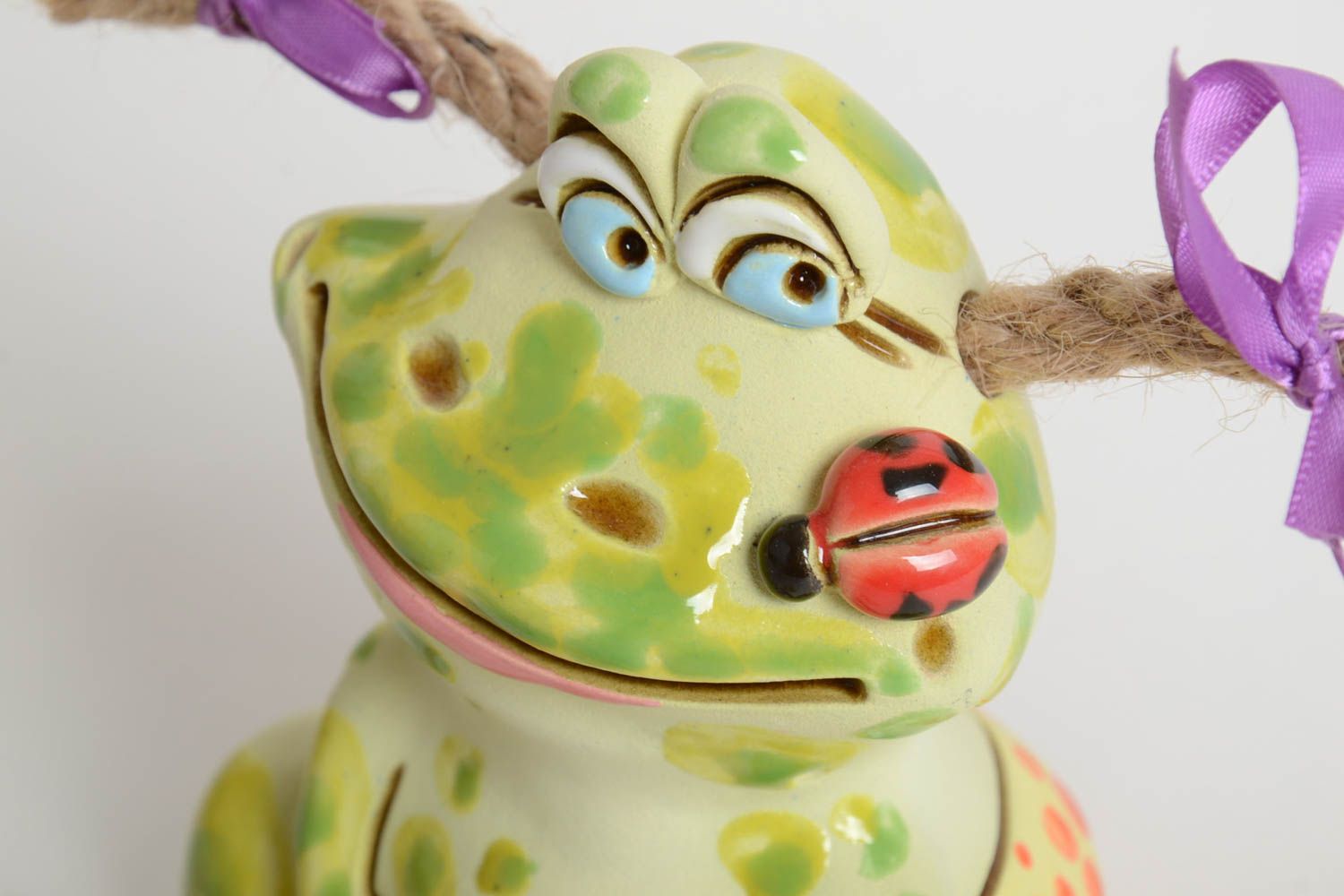Handmade Keramik Spardose Frosch mit Zöpfen Geschenk für Kinder Haus Deko foto 3