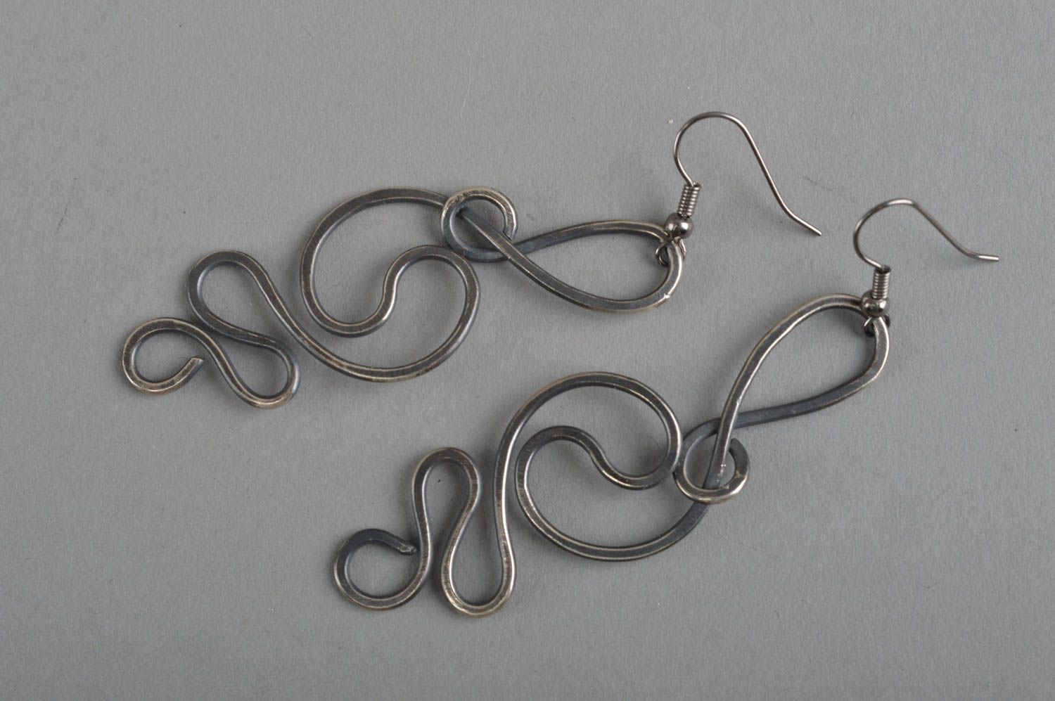 Beautiful handmade metal earrings forged cupronickel earrings fashion jewelry photo 3