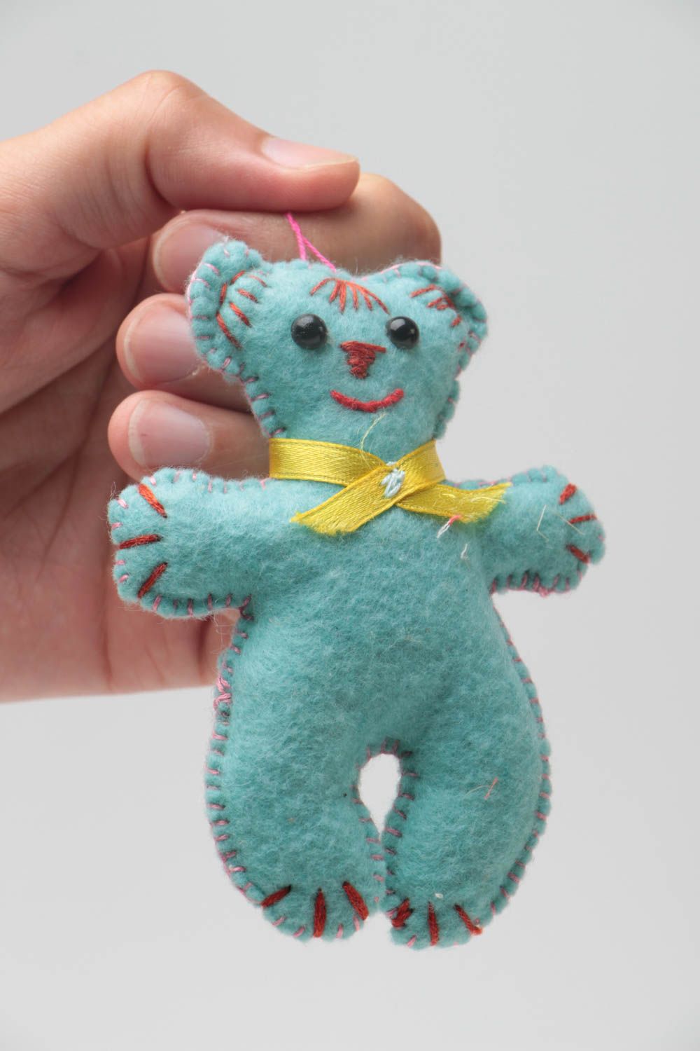 Мягкая игрушка медведь из ткани ручной работы оригинальный голубой красивый фото 5