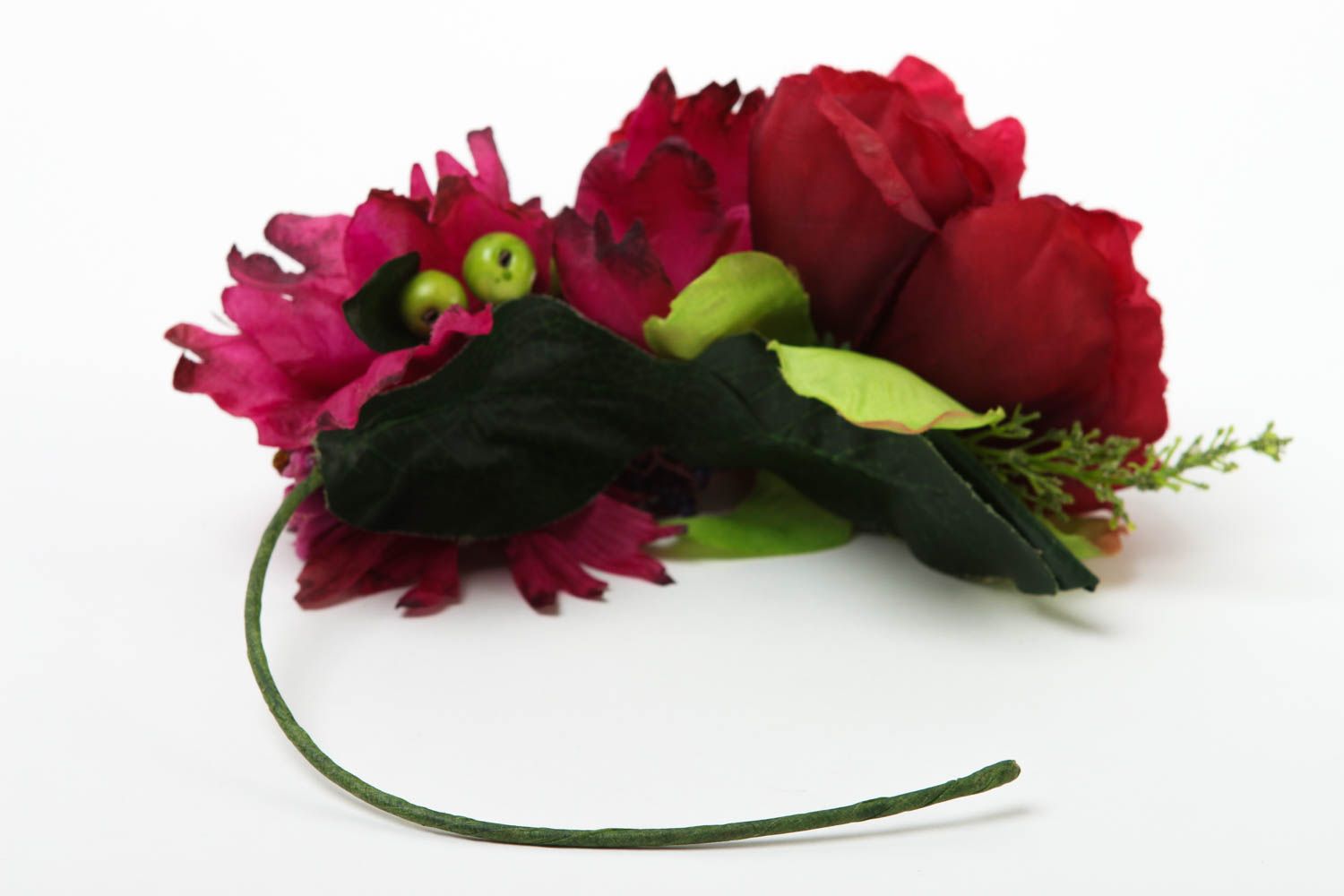Serre-tête fleurs fait main Accessoire coiffure framboise foncé Cadeau insolite photo 4