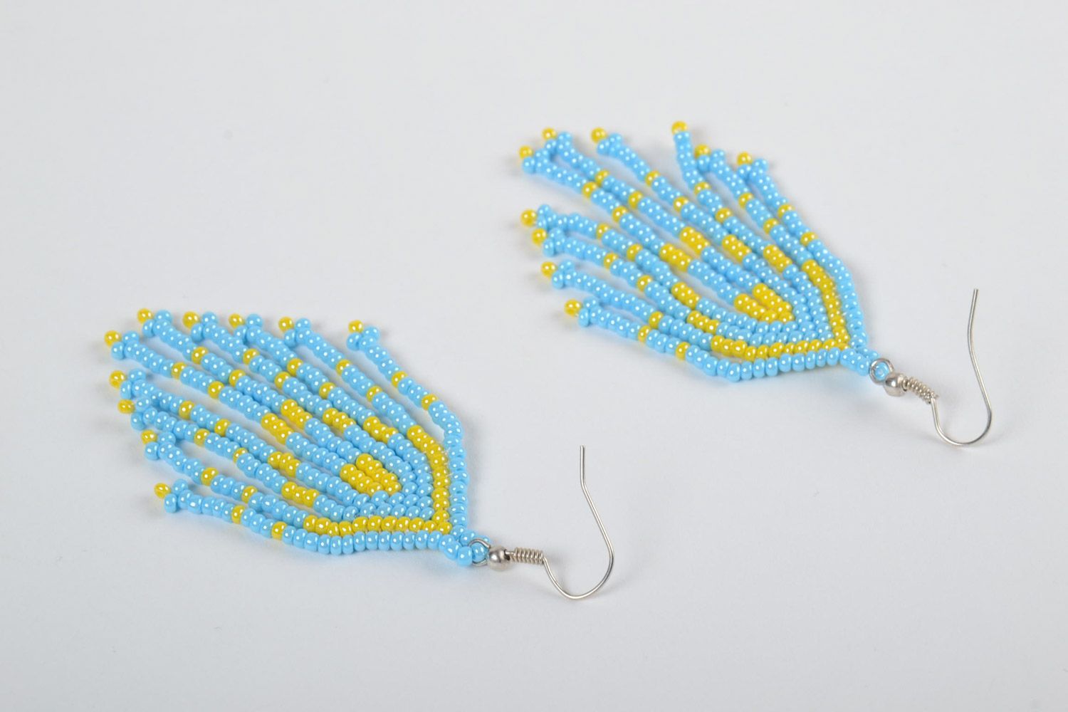 Bright festive handmade beaded earrings created using mosaic weaving photo 3