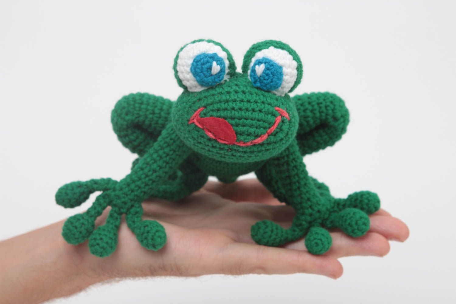 Мягкая игрушка ручной работы игрушка крючком детская игрушка зеленая лягушка фото 5