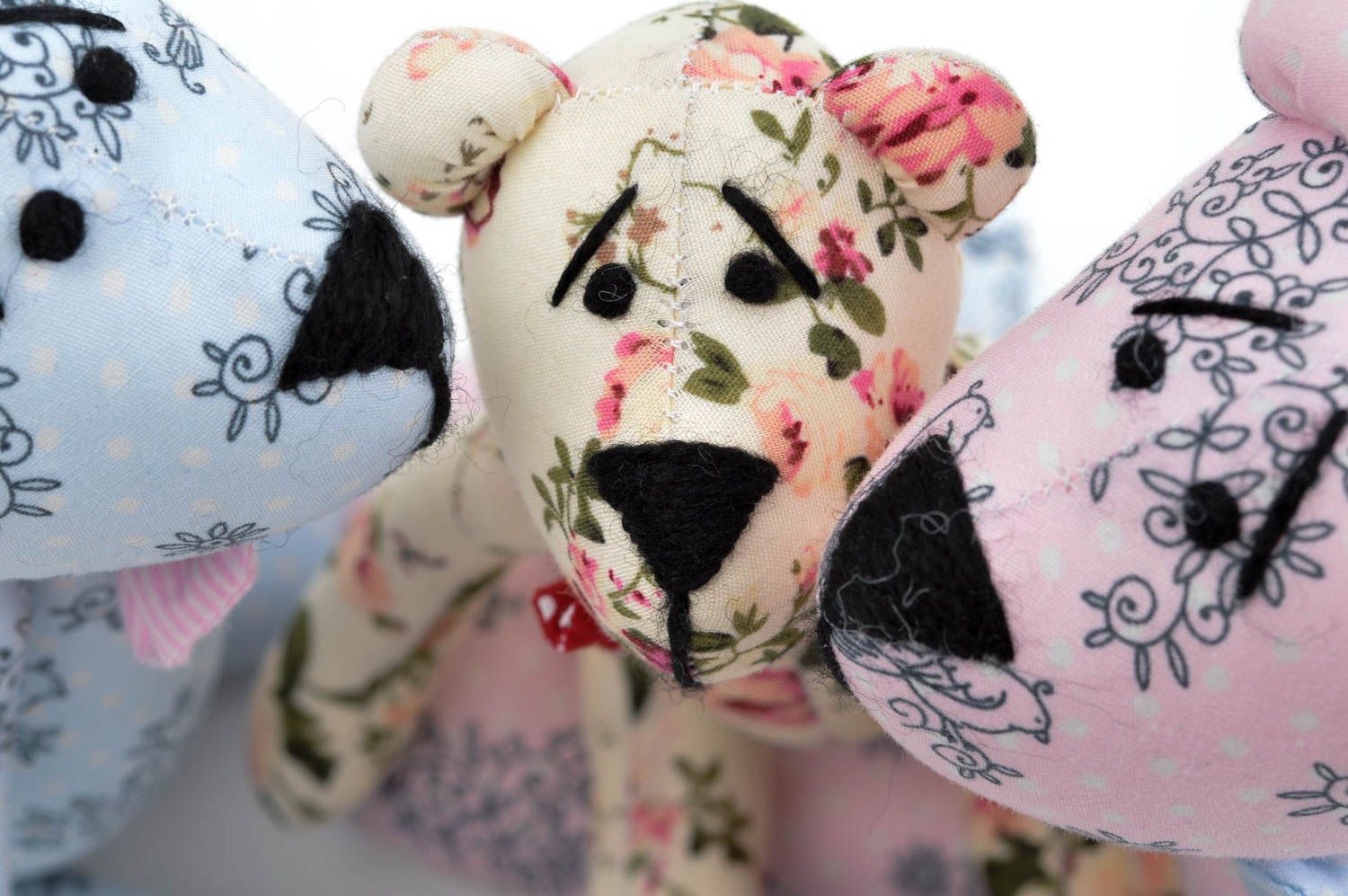 Jouets ours Peluches faites main 3 pièces en coton à motifs Cadeau pour enfant photo 5