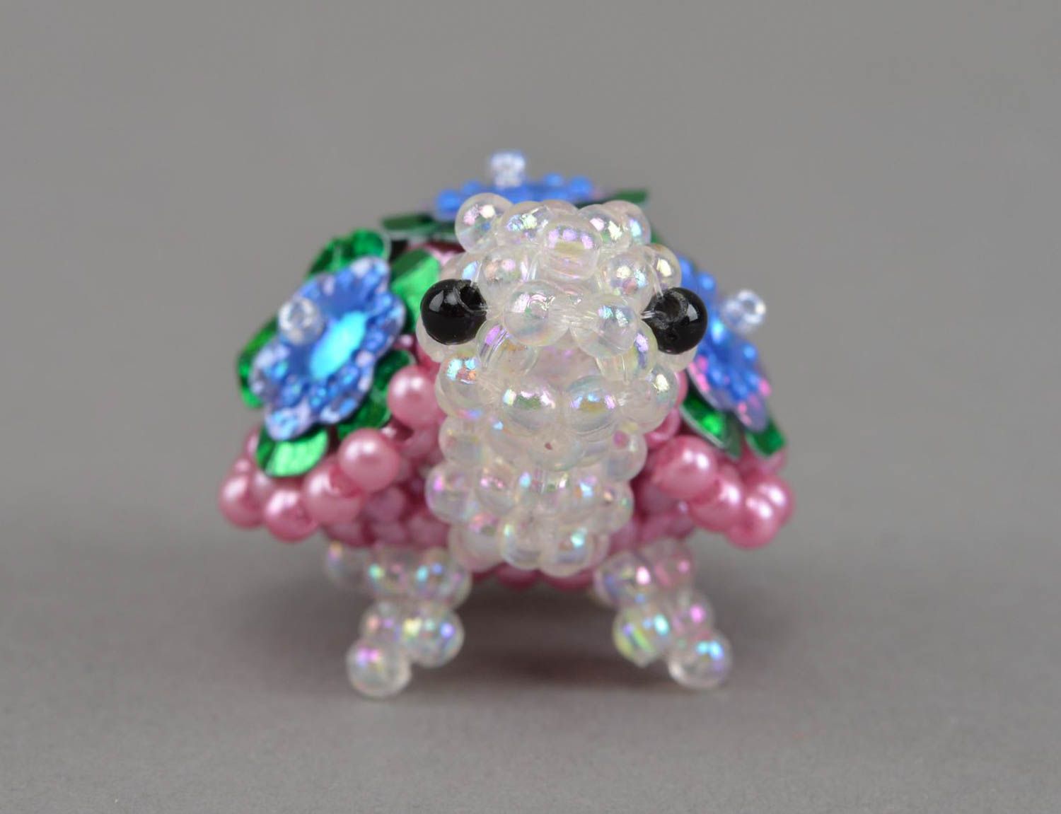 Small handcrafted designer pink beaded figurine of turtle for interior decor photo 3