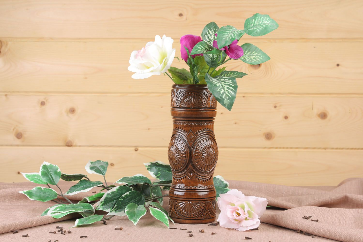 9 inches handmade wooden tube shape vase for home décor 1,3 lb photo 1