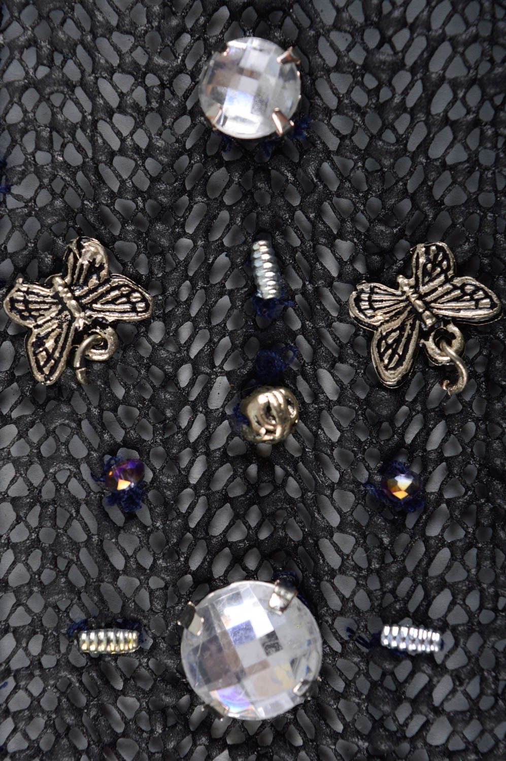 Bracelet large Bijou fait main noir en faux cuir avec strass Cadeau femme photo 3
