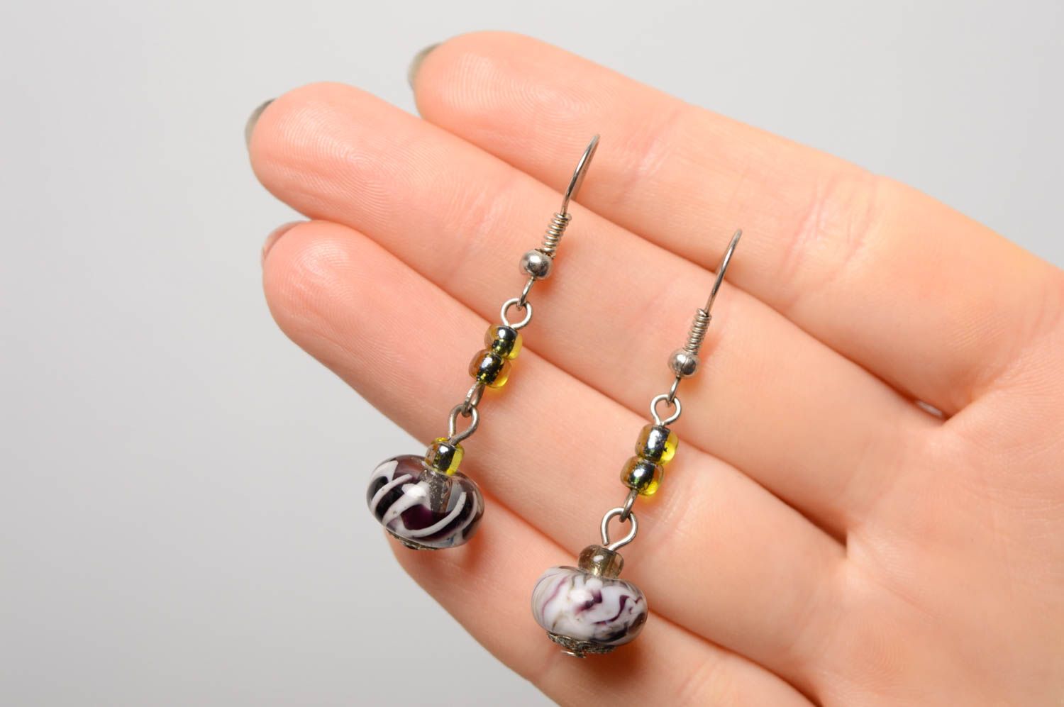 Long glass earrings made using lampwork technique photo 5