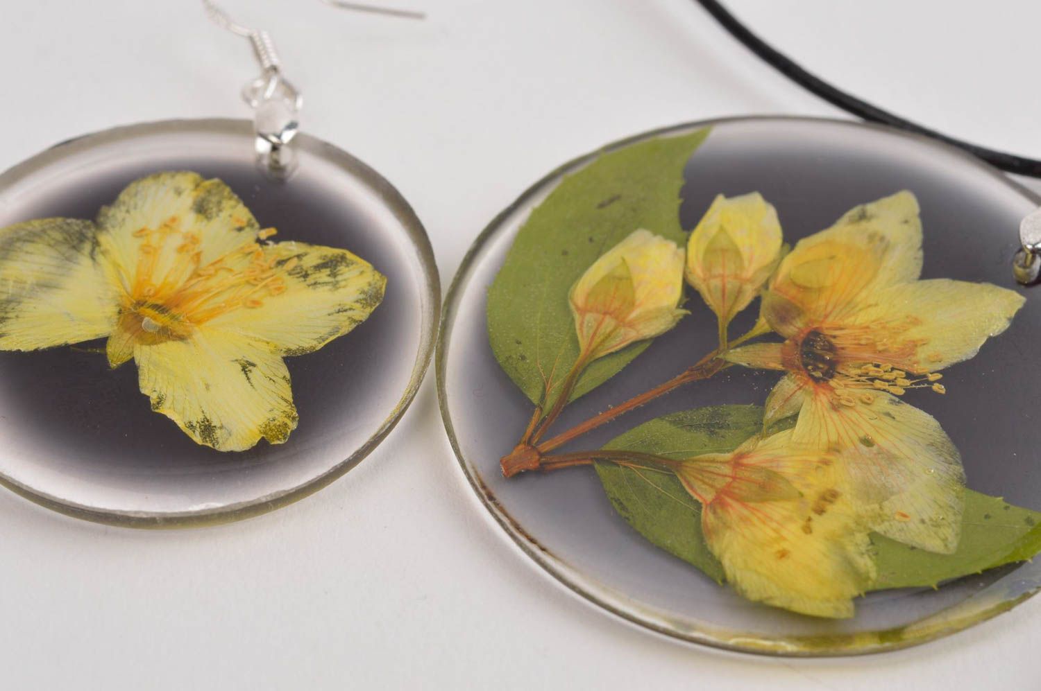 Unusual handmade jewelry set botanical earrings epoxy pendant gifts for her photo 5