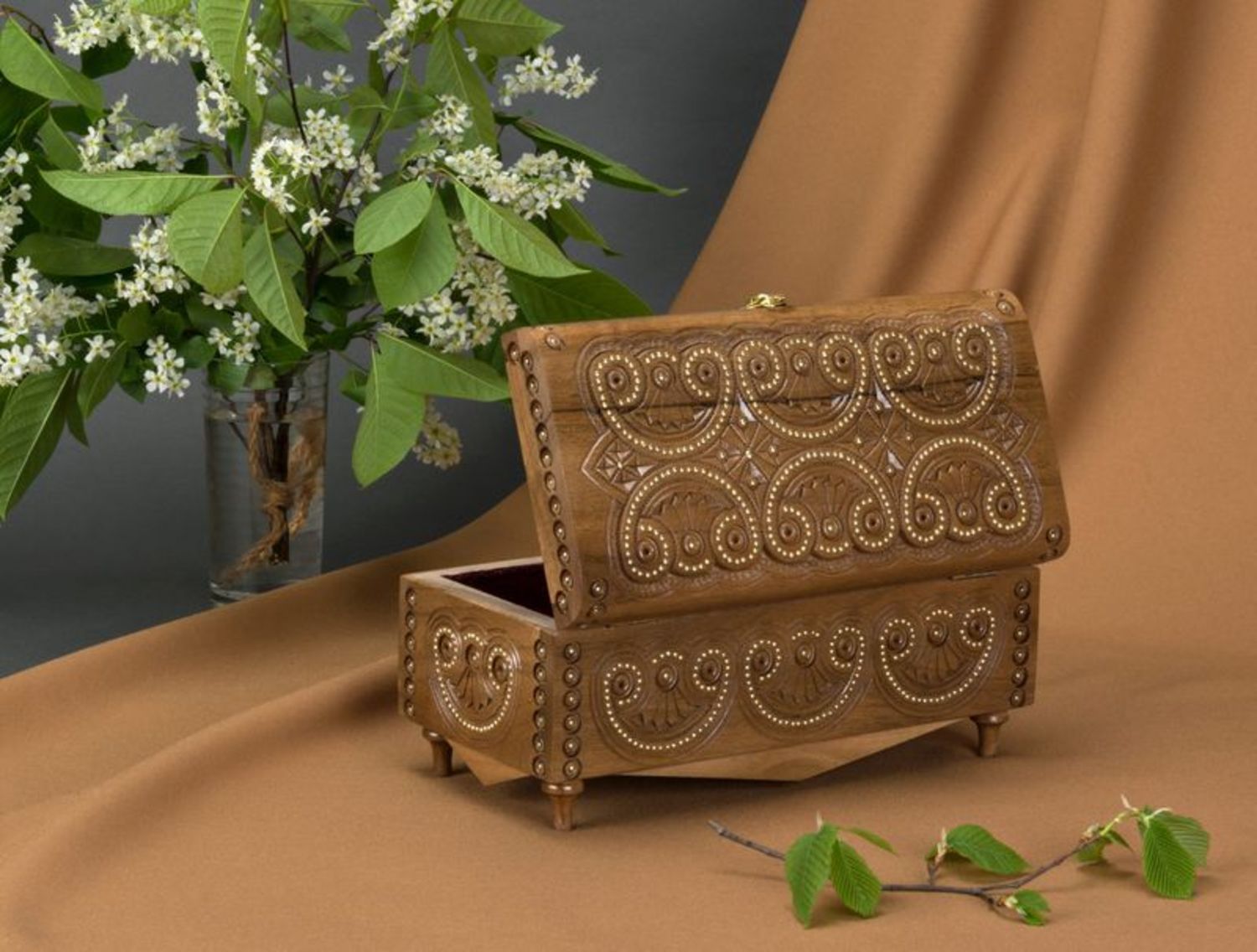 Inlaid carved wooden box photo 1
