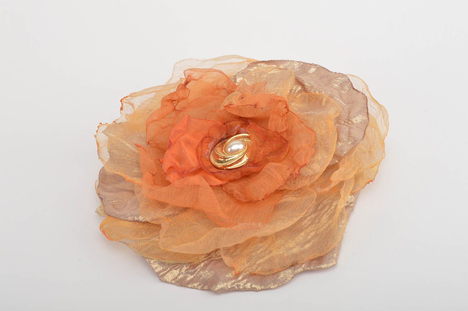 Grande Broche Barrette fleur faite main originale en tissus Cadeau pour femme photo 5