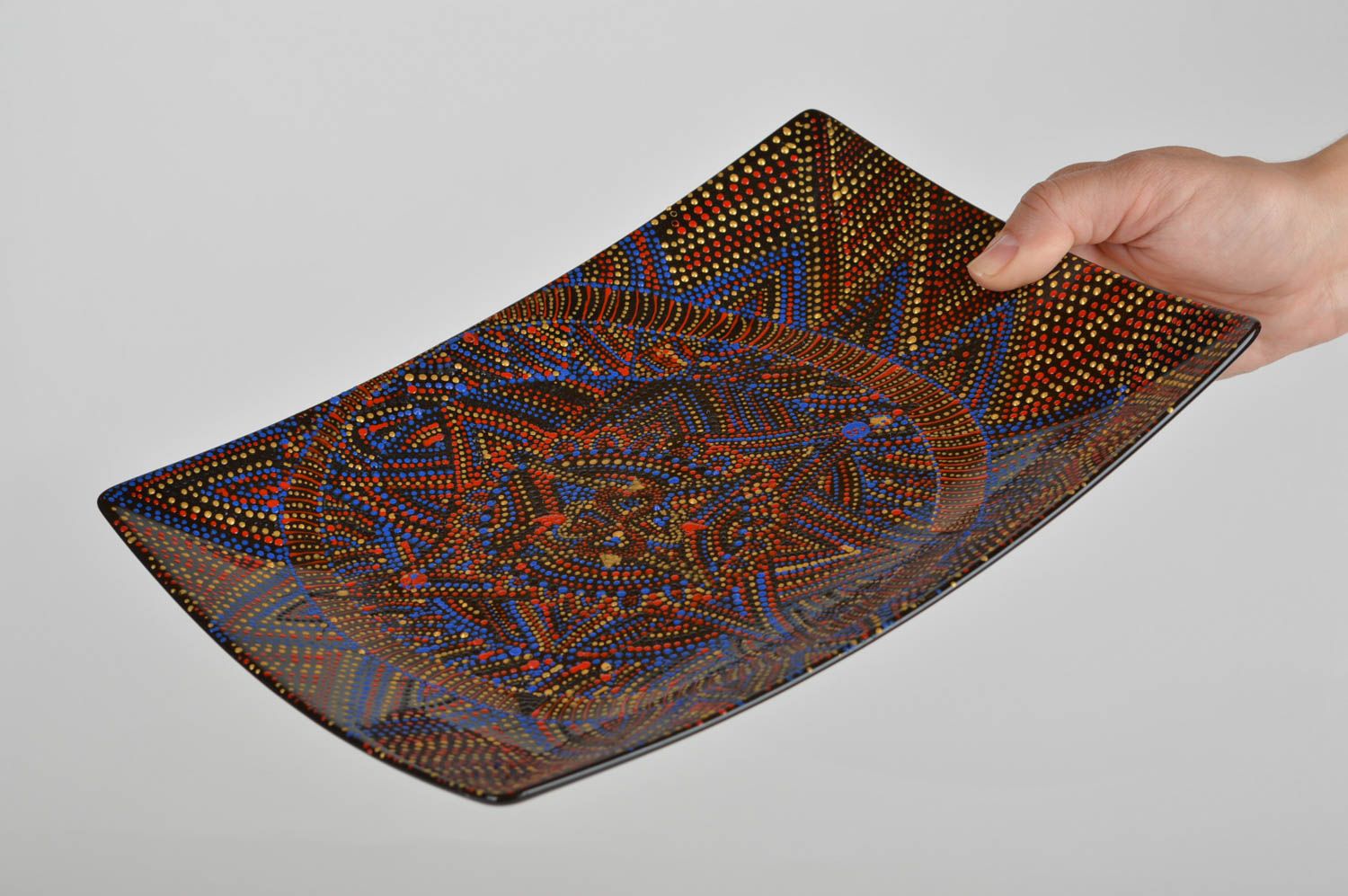 Schöner quadratischer Deko Teller mit Bemalung aus Keramik Interieur handmade foto 3
