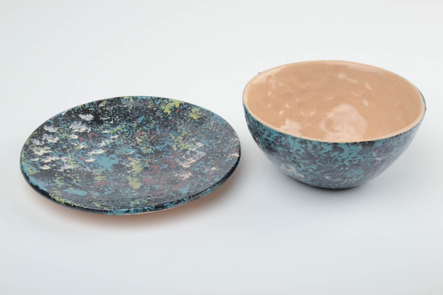 Juego de vajilla cerámica escudilla con platillo de color oscuro artesanales  foto 4