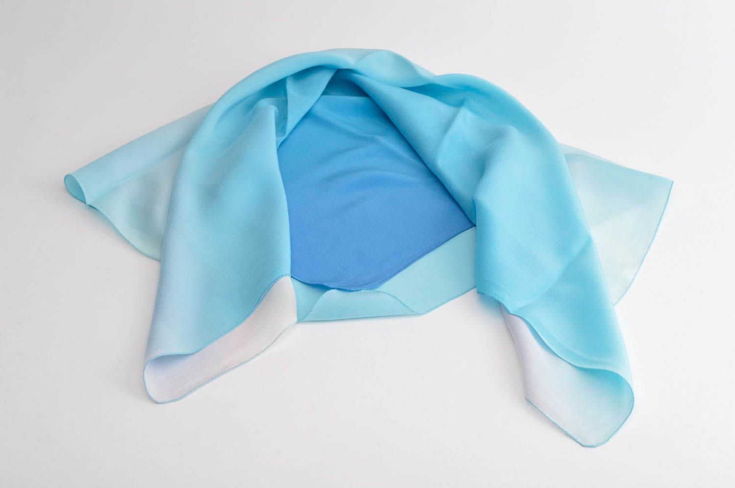 Голубой платок ручной работы женский аксессуар платок из шелка симпатичный фото 3