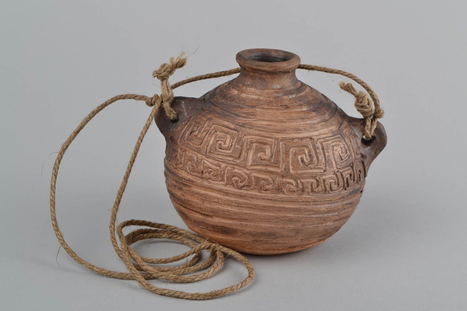 Gourde céramique brune ronde faite main originale avec anses et ficelle 50 cl photo 5