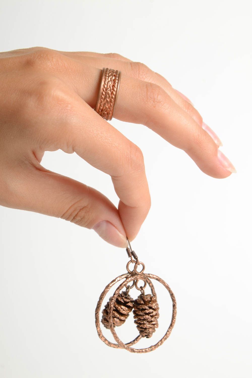 Handmade Schmuck Set aus Kupfer Damen Ohrringe Frauen Ring modisch originell foto 2
