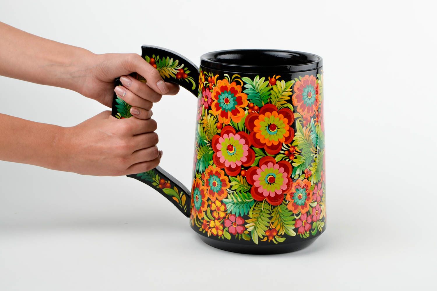 Tasse bois faite main Mug original design floral Vaisselle en bois décorative photo 2