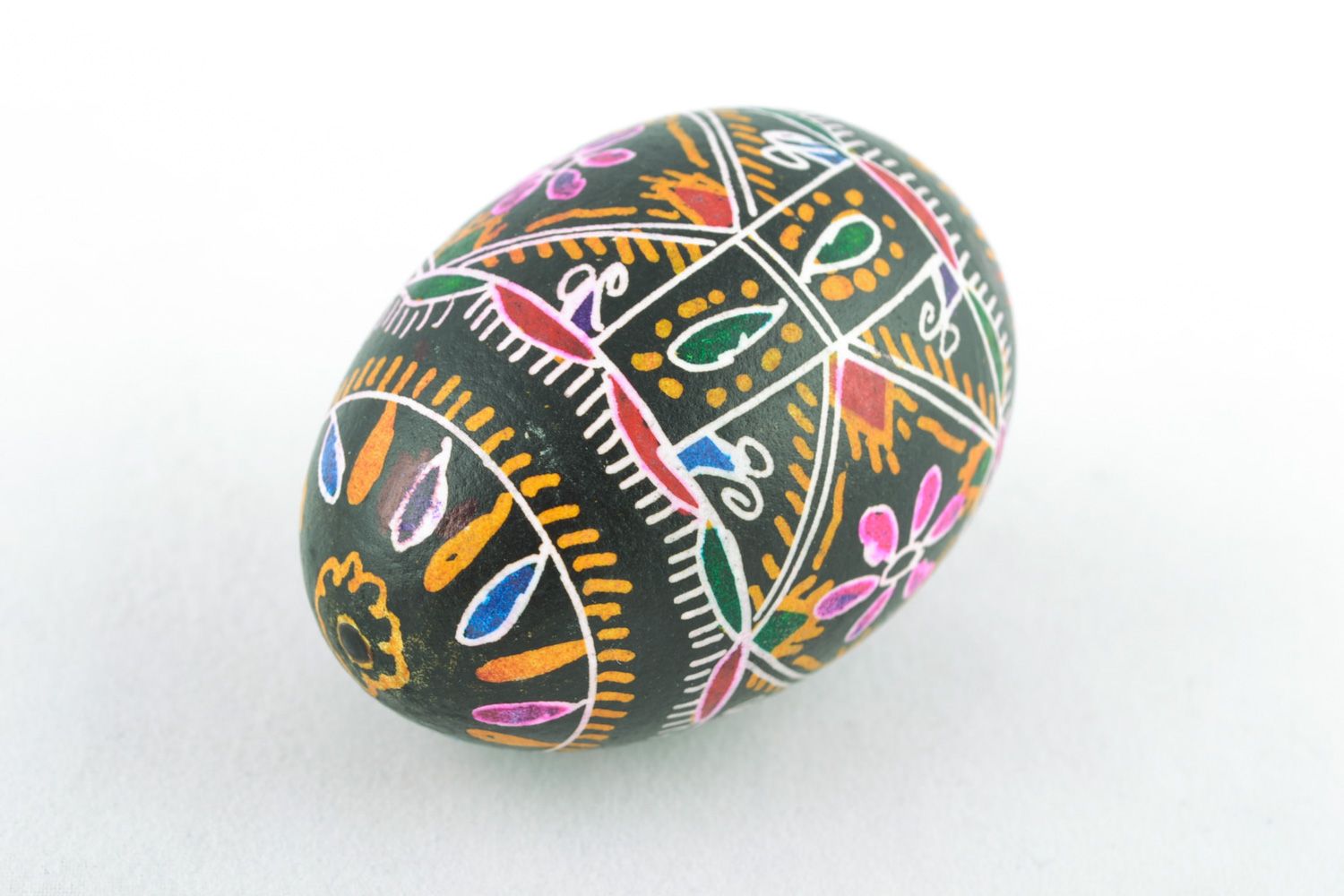 Handmade art egg with rich ornament painted with hot wax Easter decoration photo 4