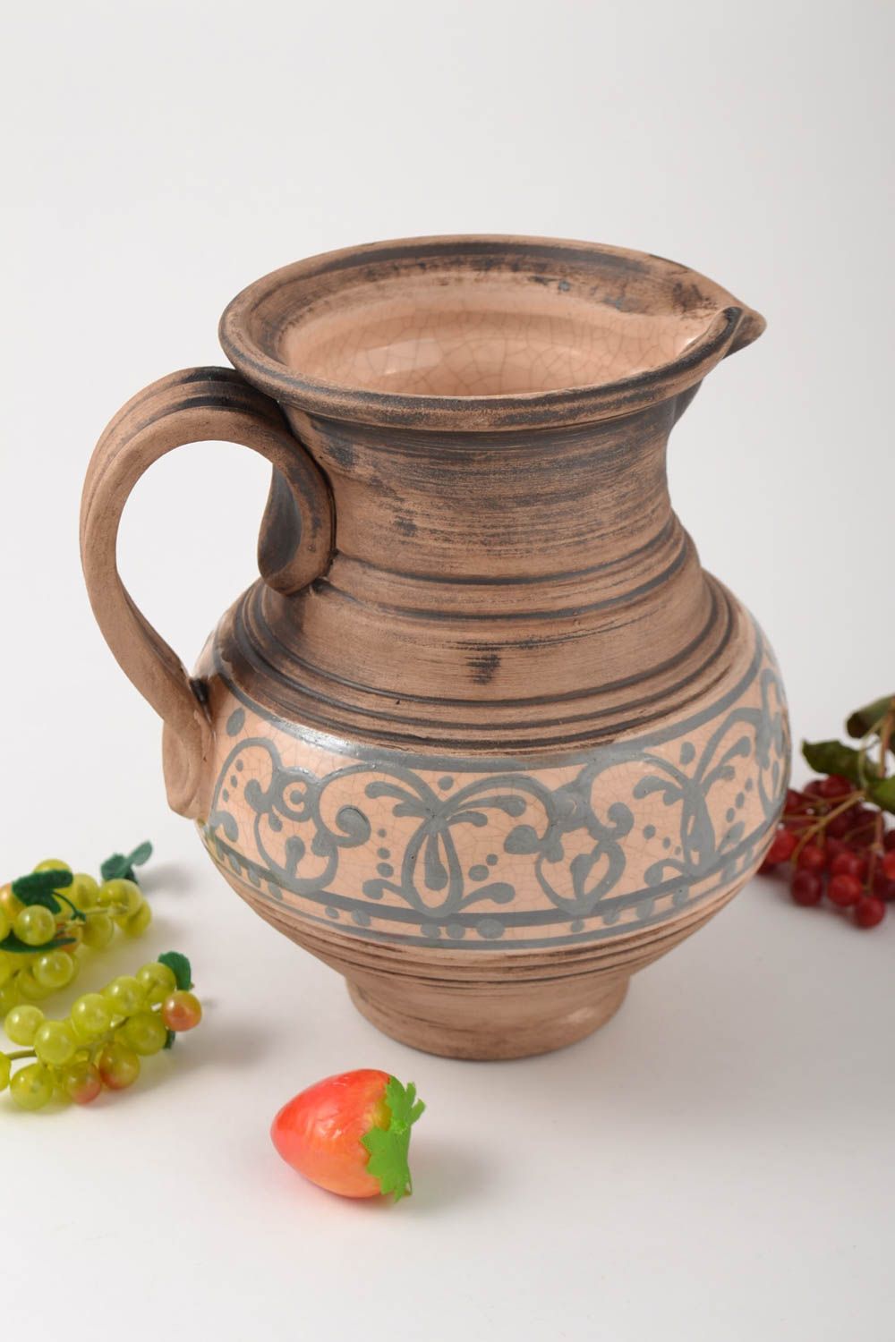 Handmade bemalter Keramik Krug Küchen Deko Öko Geschirr Ton 2 L künstlerisch  foto 1