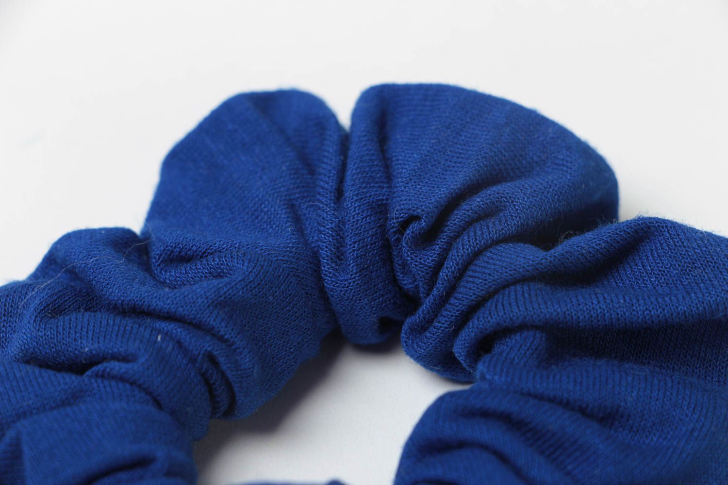 One colored dark blue handmade decorative fabric hair tie of laconic design photo 4