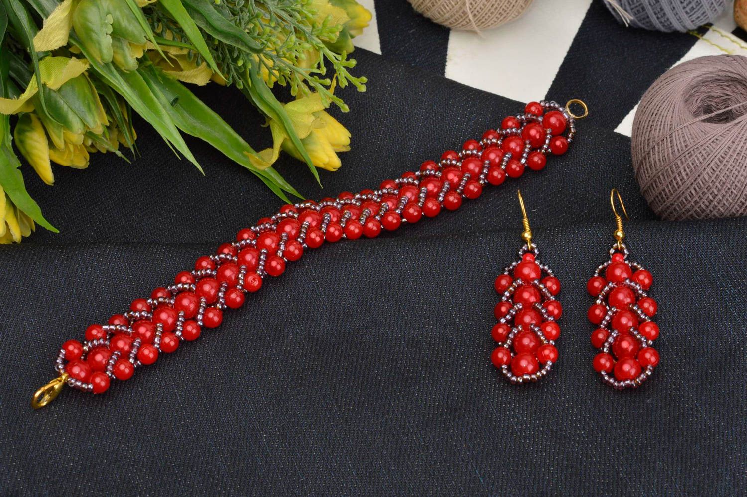 Unusual handmade beaded earrings bracelet designs beaded jewelry set gift ideas photo 1