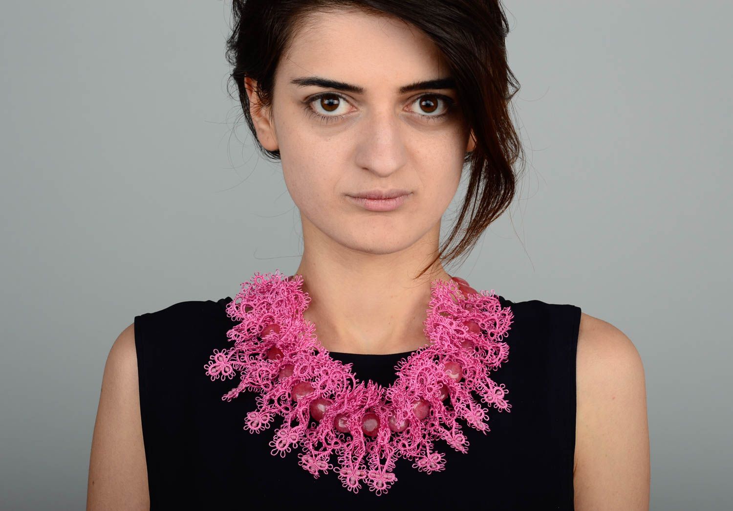 Handmade Damen Collier rosa Spitze Modeschmuck Halskette Accessoire für Frauen foto 5