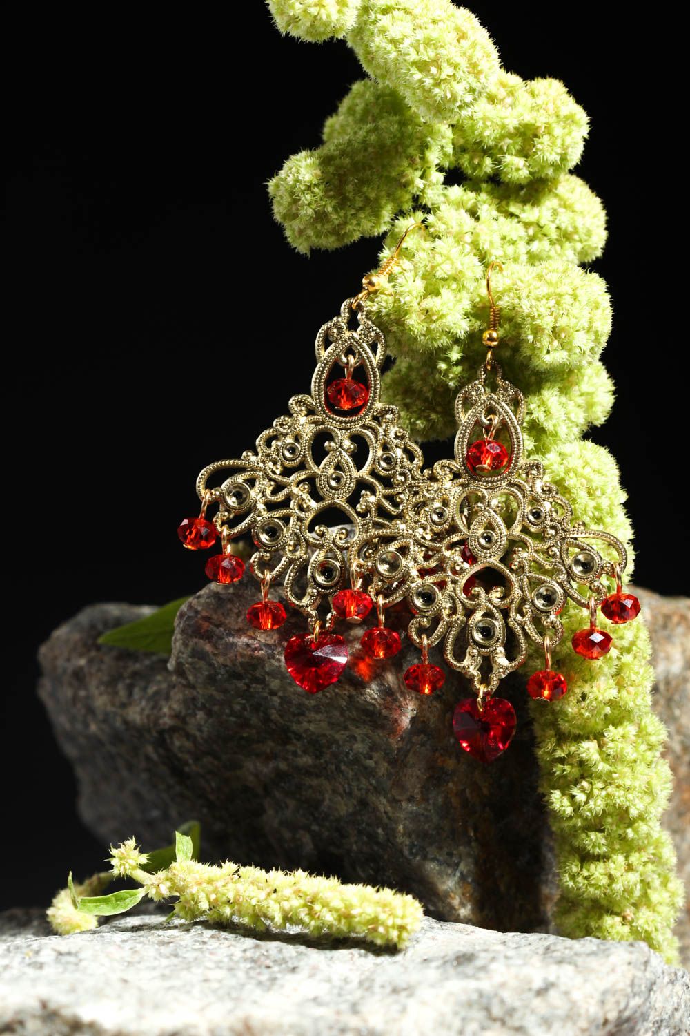 Handmade Kristall Ohrringe ausgefallener Ohrschmuck Accessoire für Frauen rot  foto 1