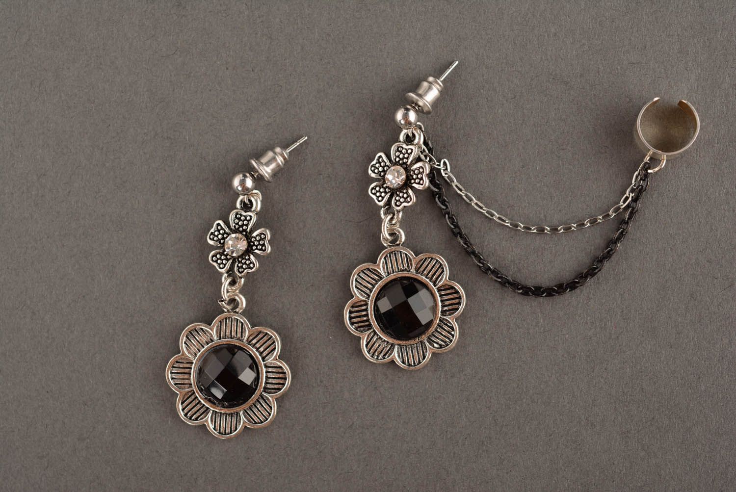 Steel cuff earrings Scythian Flowers photo 2