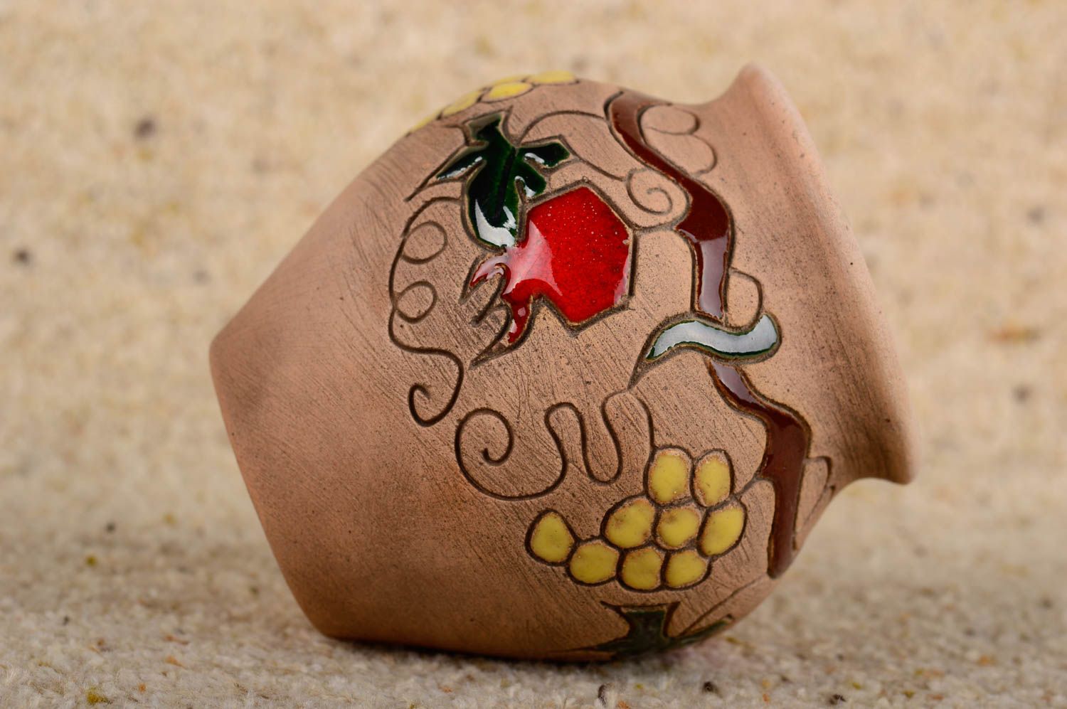 10 oz ceramic wine pitcher pot with handmade ornament 0,35 lb photo 2