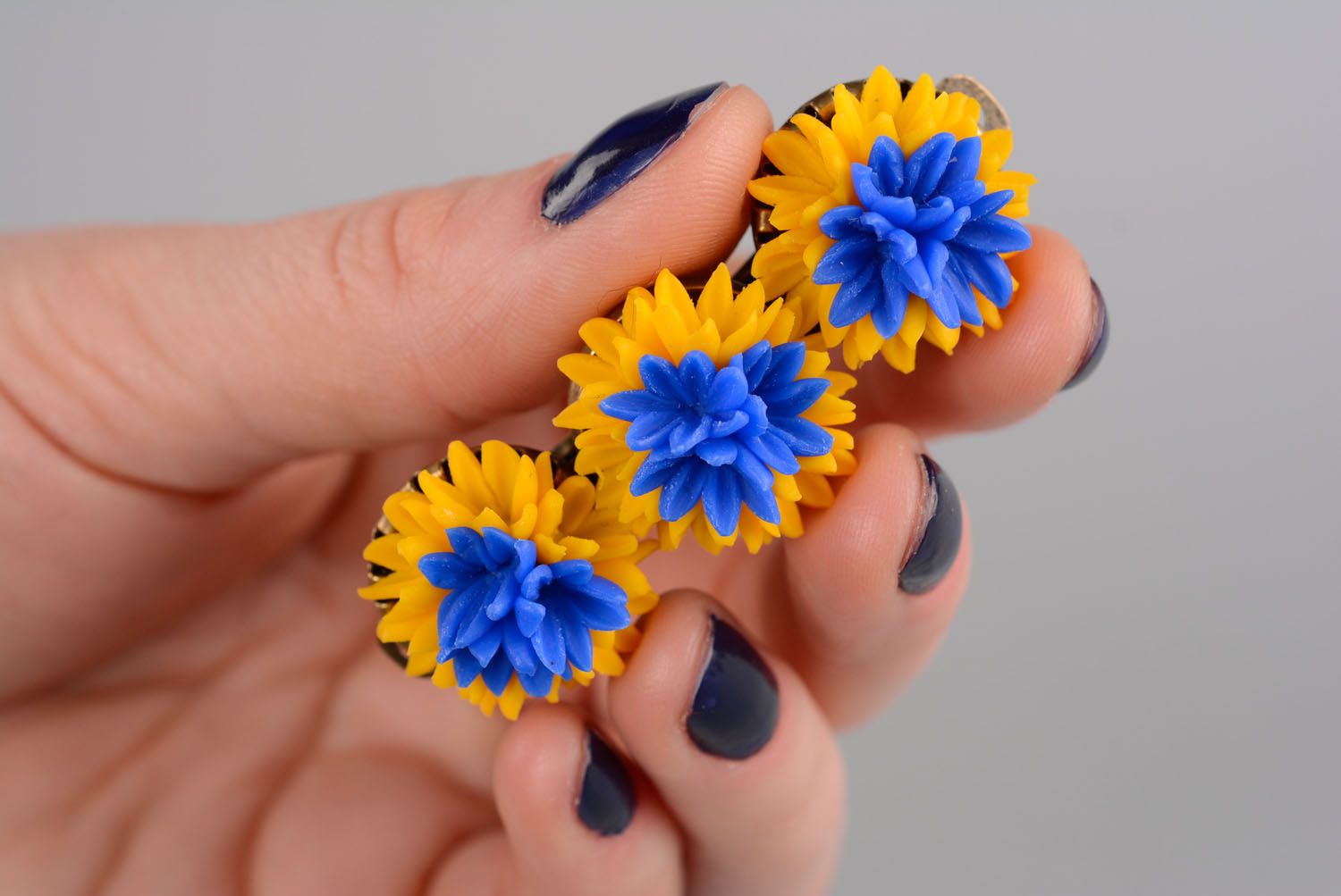 Polymer clay automatic hair clip Yellow and Blue photo 3