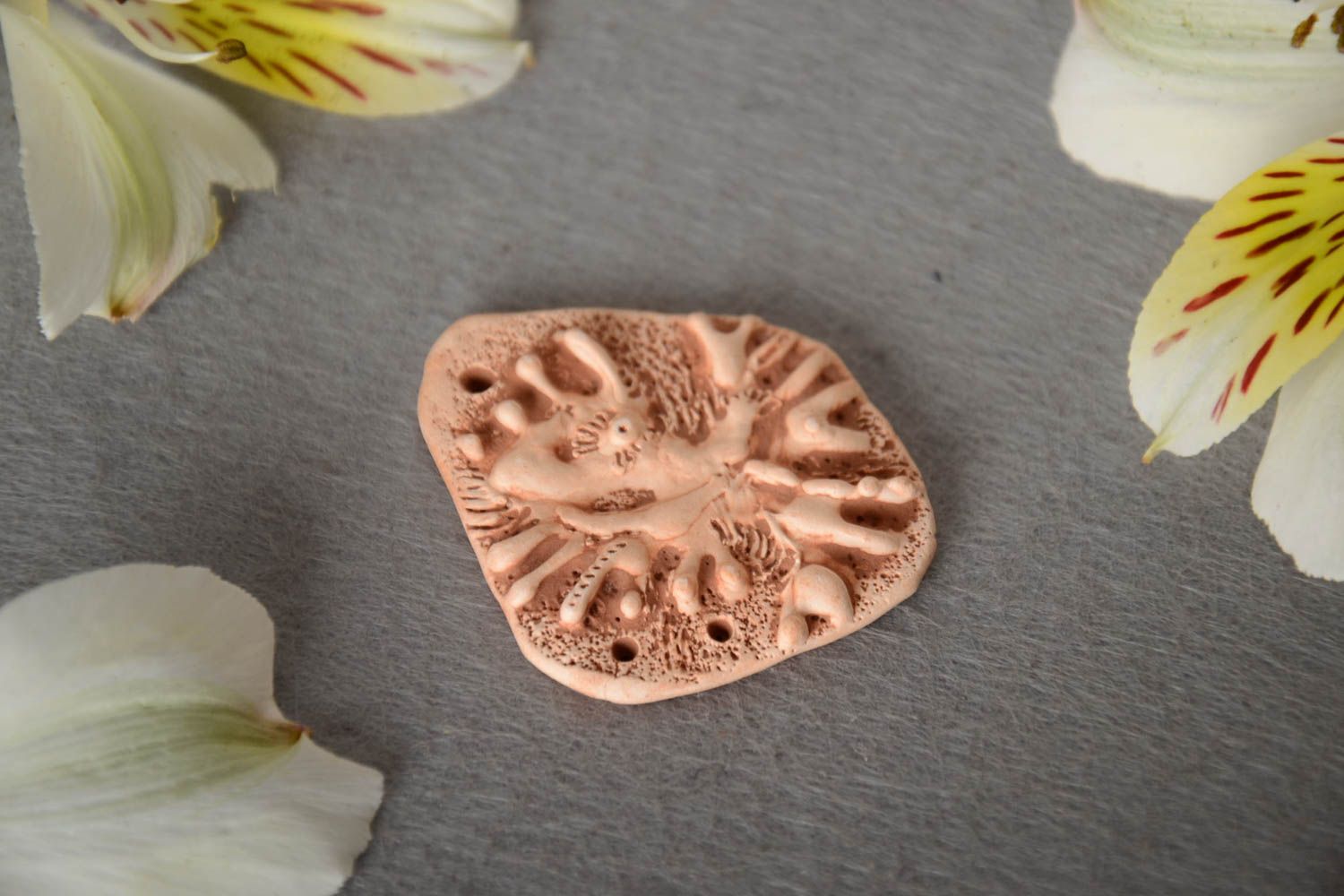 Unusual handmade relief clay blank for pendant or keychain DIY jewelry photo 1
