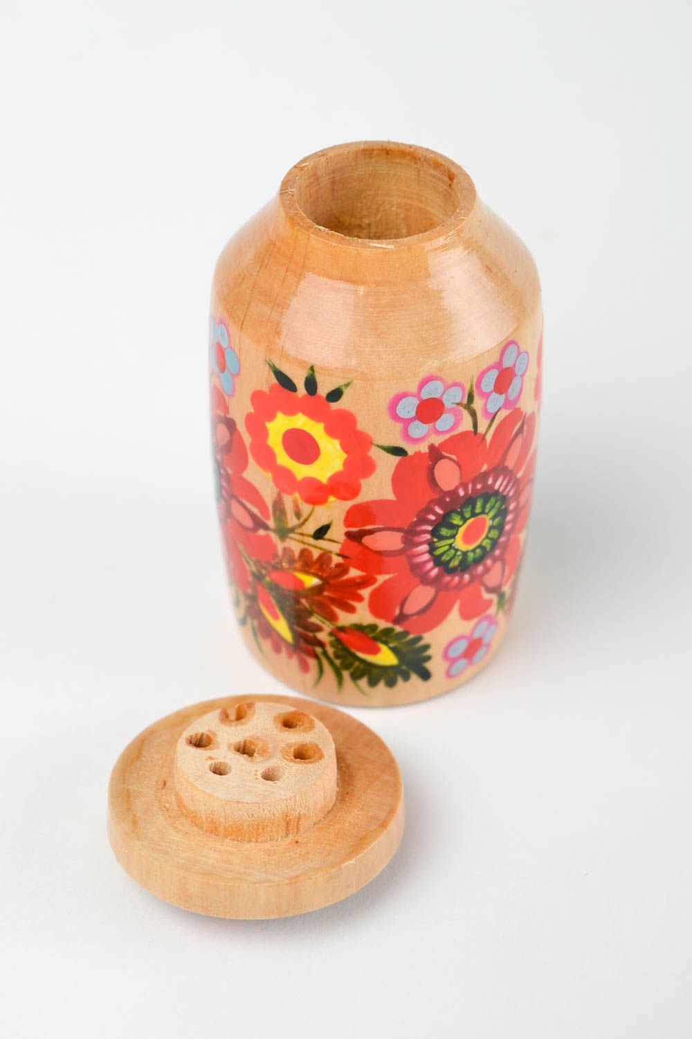 Salière fait main design Pot à sel original Ustensile de cuisine bois peint photo 5