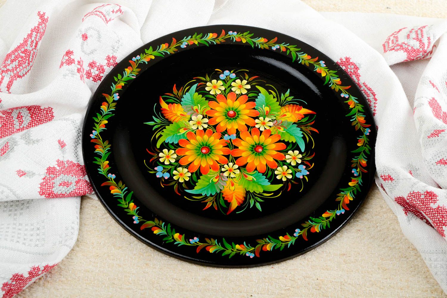 Assiette décorative fait main Vaisselle déco grande peinte Déco ethnique photo 1