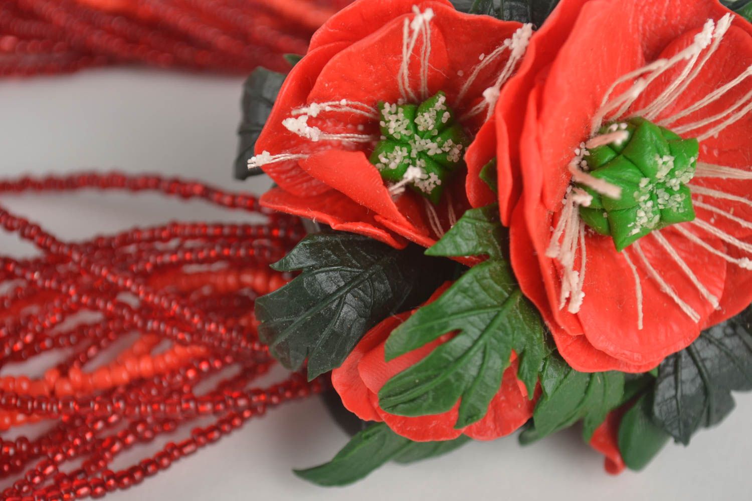 Handmade Blumen Collier Modeschmuck Halskette Geschenk für Frauen rot weiblich foto 4