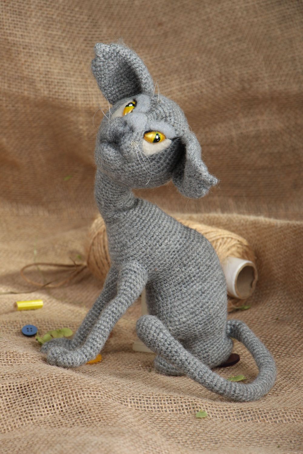 Homemade knitted toy Sphynx Cat photo 5