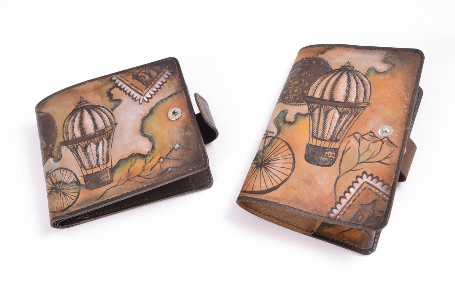 Set of handmade leather accessories with painting photo 3