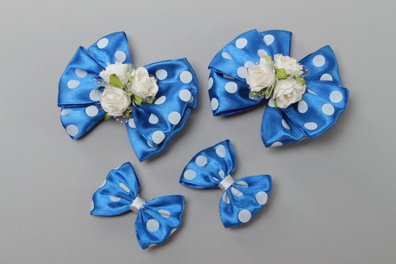 Handmade set of beautiful hair clips made of satin ribbons 4 pieces hair accessories photo 2
