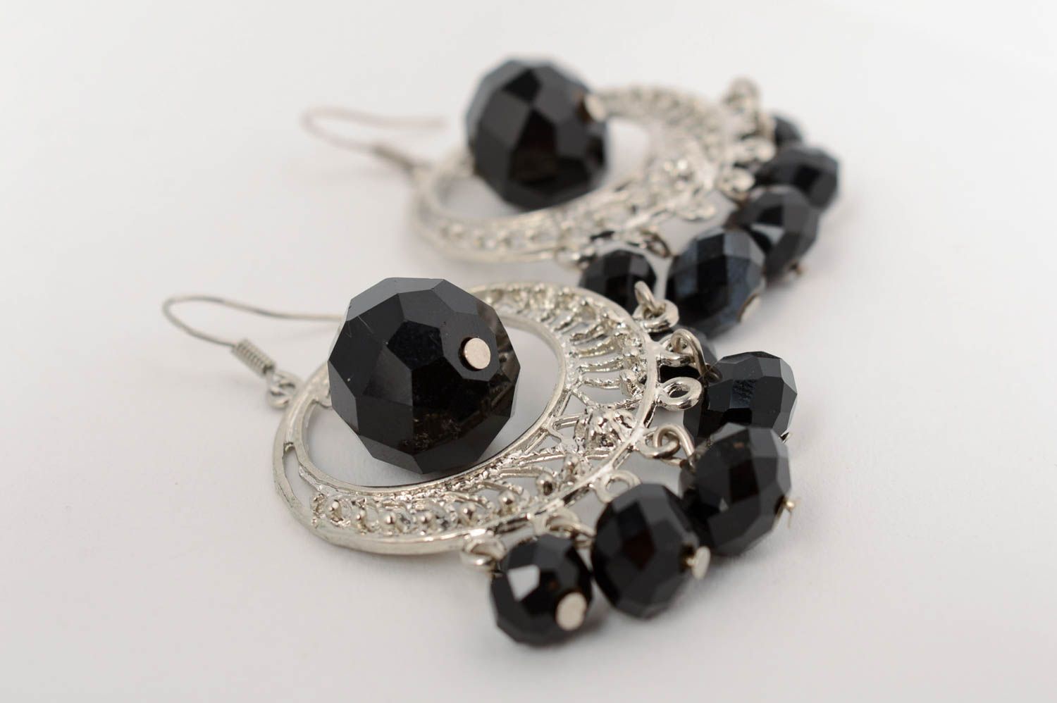 Earrings with crystal beads charms elegant beautiful black evening accessory photo 5