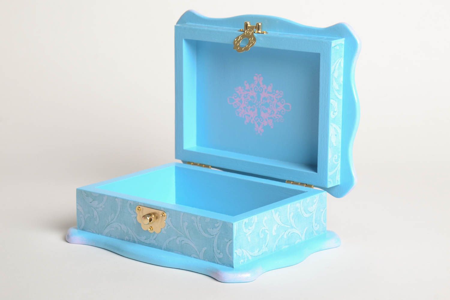 Шкатулка для украшений ручной работы винтажная шкатулка подарок женщине голубая фото 2