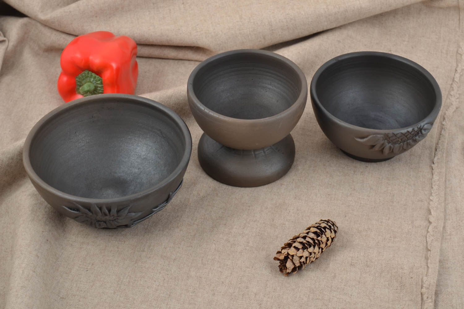 Tableware set of 3 handmade ceramic designer bowls 400 ml 500 ml and 1 l photo 1