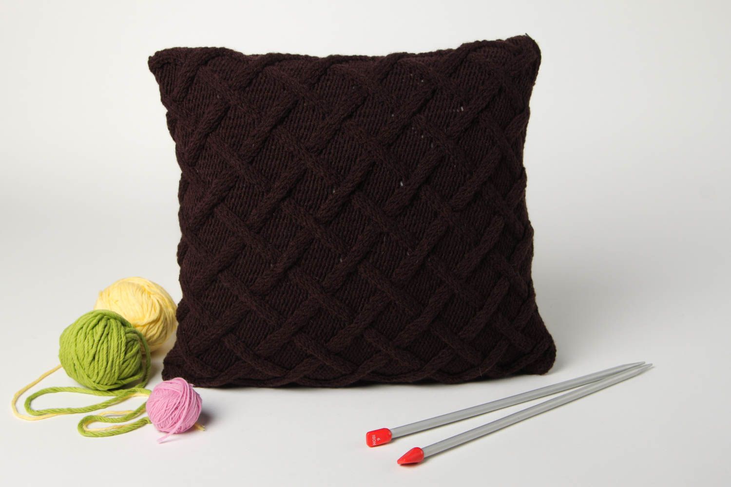 Knitted pillow woolen home decor handmade sofa cushion designer gift for her photo 1