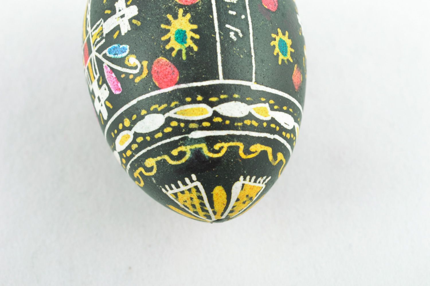 Handmade designer chicken Easter egg made using wax technique with black background photo 2