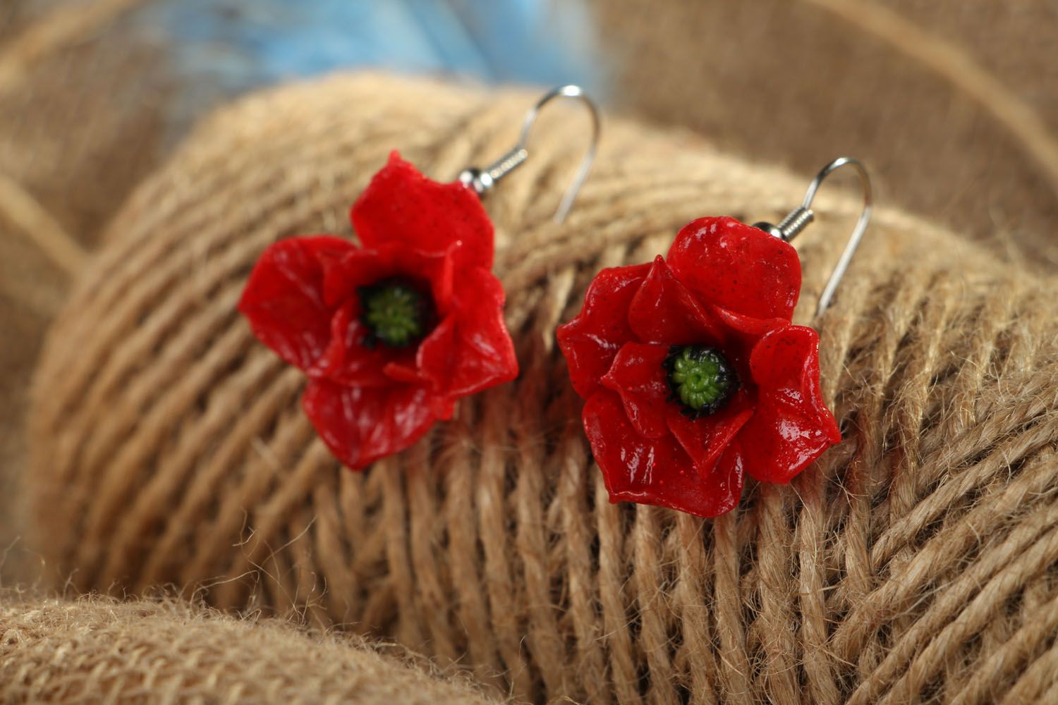 Unusual polymer clay earrings Poppies photo 4
