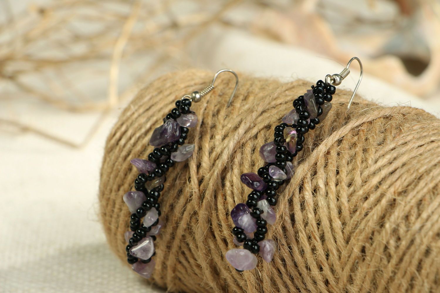 Earrings with Czech beads and amethyst photo 3