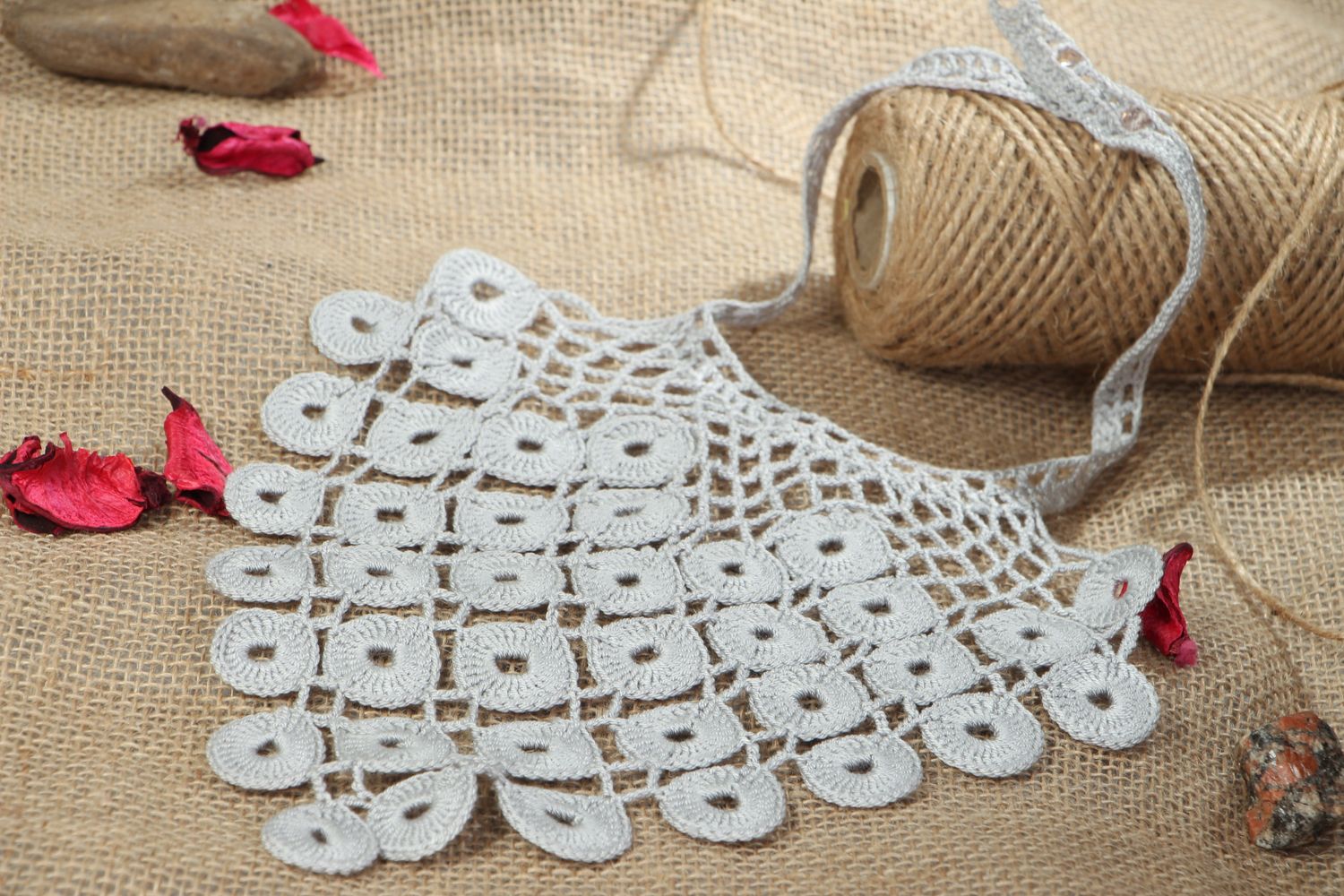 Collier textile tricoté en coton fait main photo 5