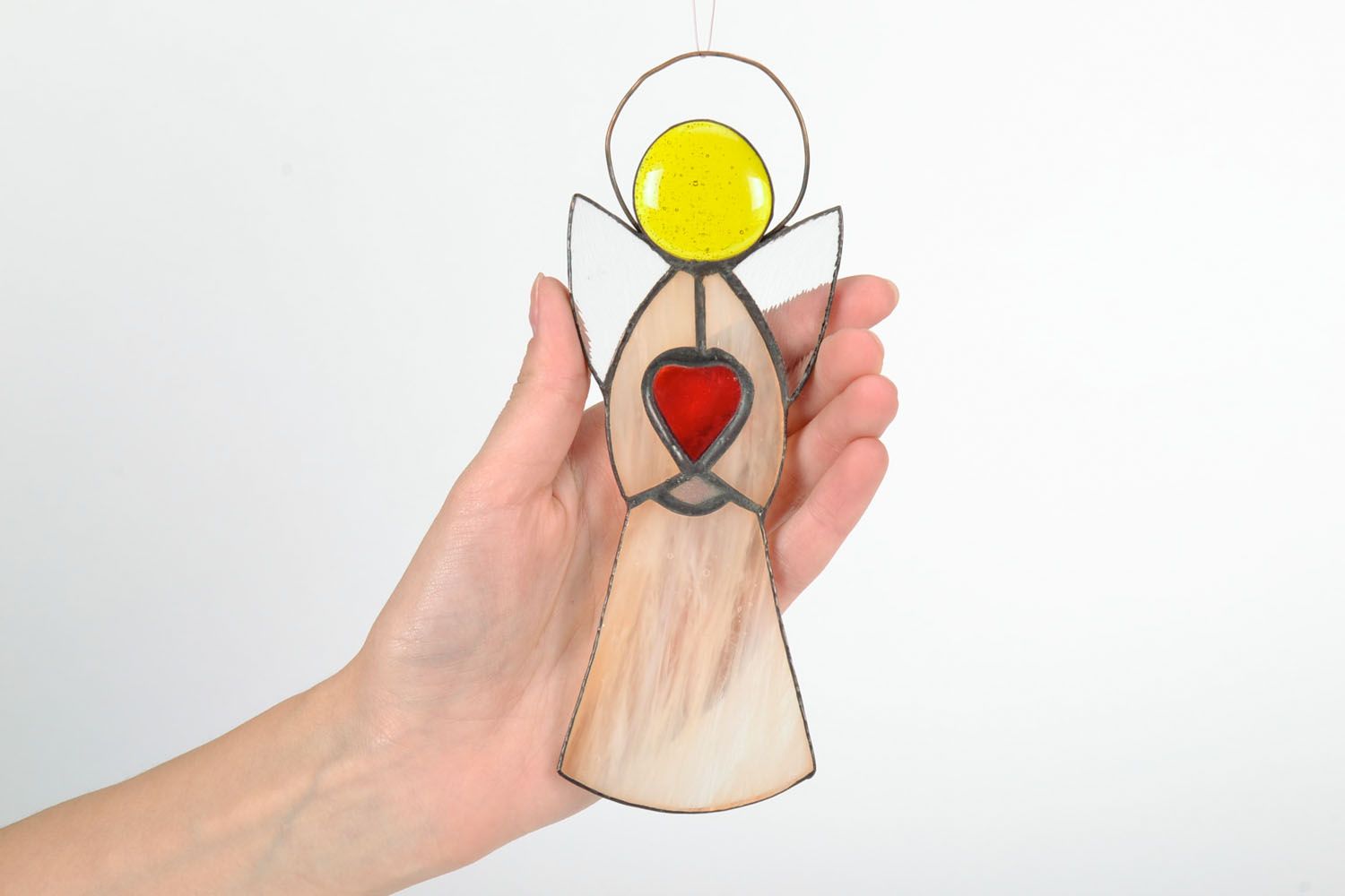 Stained glass pendant Angel with Heart photo 5