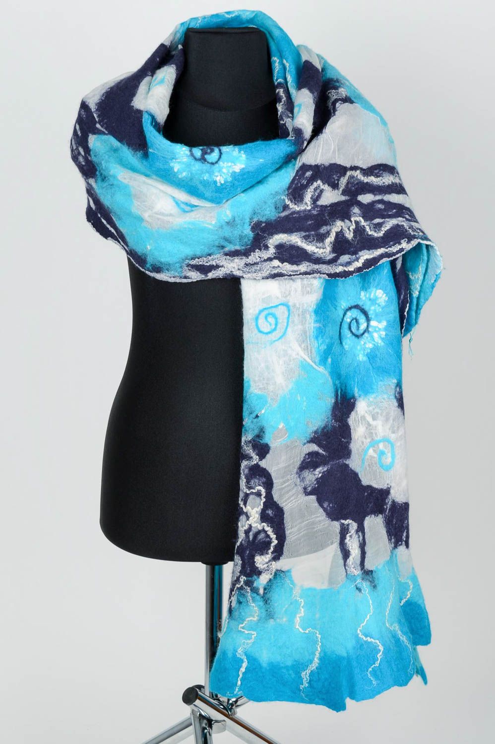 Handmade Damen Stola blauer Schal Chiffon Wolle Seide Accessoires für Frauen foto 1