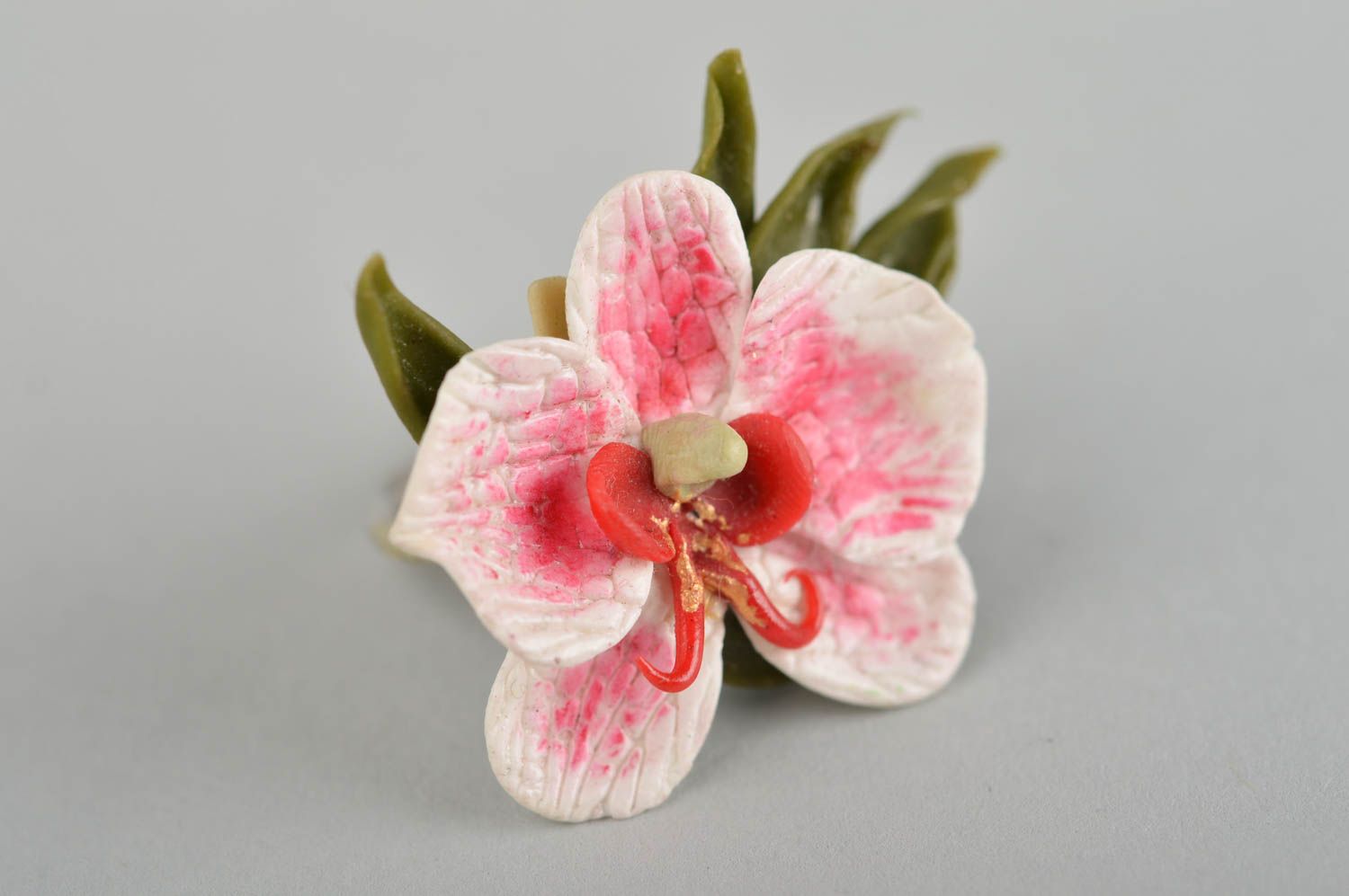 Bague orchidée Bijou fait main pâte polymère réglable Cadeau pour femme photo 4